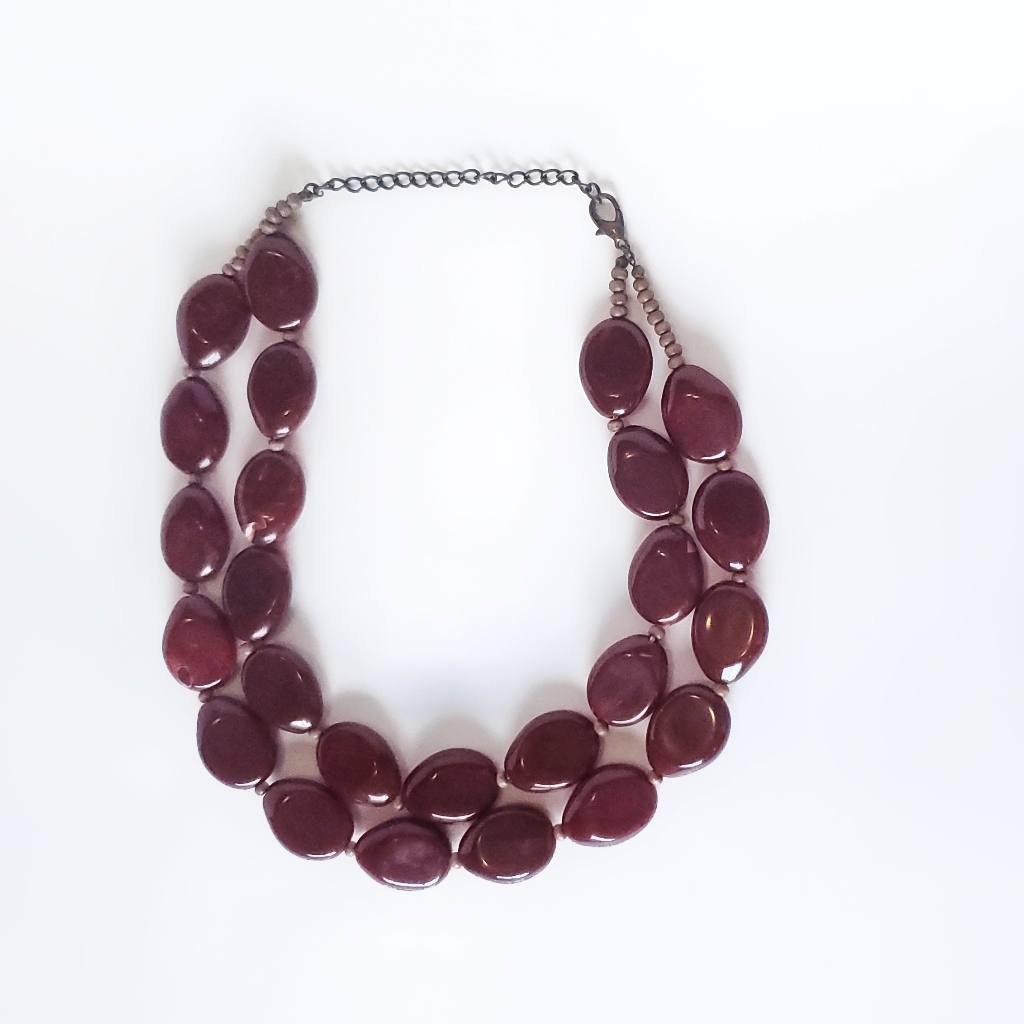 Red Bib Necklace Vintage Chunky Double Strand Statement Jewelry 22$
